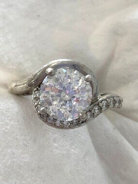 Sterling Silver Cubic Zirconia 3ct Round Engagement Ring Size 8 925 Marked